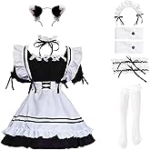 LISANEK Maid Outfit Anime Cosplay Lolita Maid Dress French Maid Costume Plush cat ear Socks set