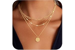 JECOMY Layered Gold Necklace for Women, 14K Gold Plated Necklace Stack for Women, Dainty Adjustable Gold Necklace Set