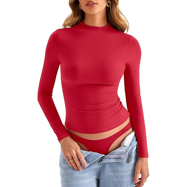 Abardsion Women's Long Sleeve Mock Turtleneck Shirts 2025 Fleece