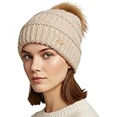 TOP-EX ChicPony™ Winter Hat for Women Fleece Lined 50% Merino Wool Beanie with Hidden Ponytail Hole & Detachable Faux Fur Pom