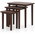 Giantex Nesting Tables Set of 3, Farmhouse Stacking Side Tables with Rubber Legs, Wooden Rectangle Accent End Tables, Nesting Coffee Tables for Living Room Bedroom, Walnut