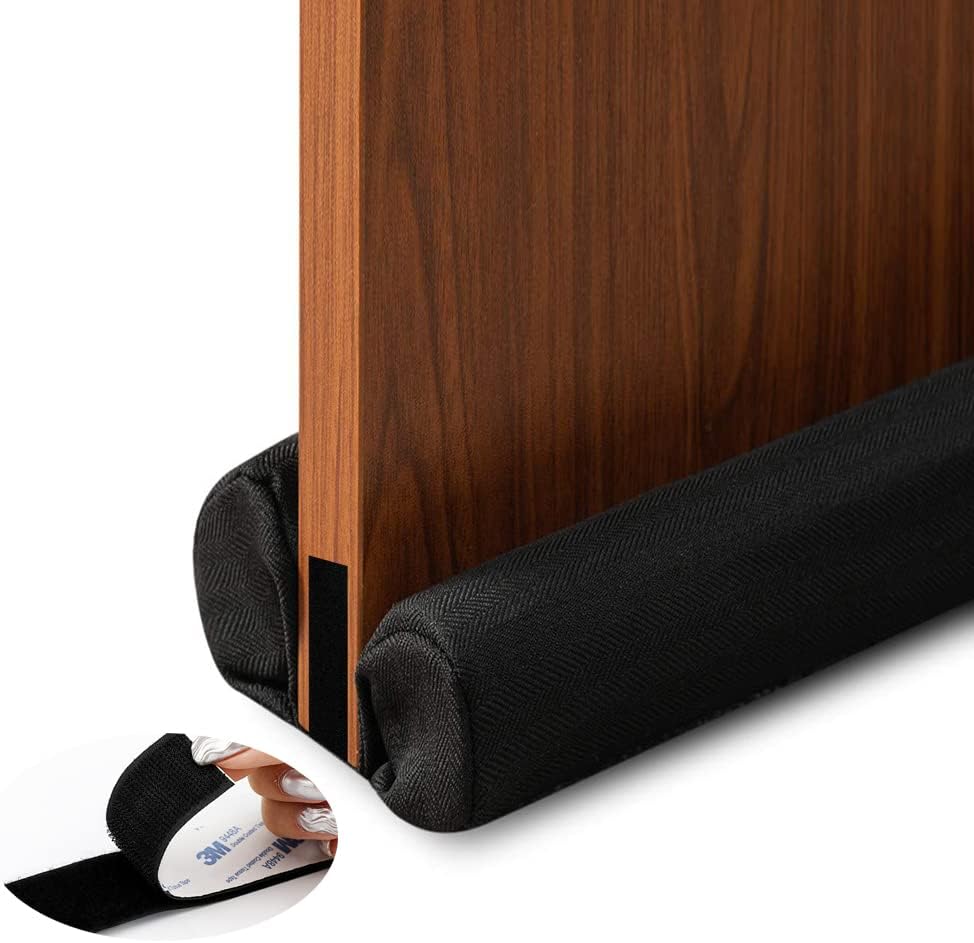 Draft Stoppers - DreamQuil Twin Door Draft Stopper - 2 Inches Gap Under Door Draft Blocker Door Sweep Weather Stripping Free Adhesive Adjustable Noise Stopper (Black, 32-36 Inch)