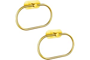 Eolax Towel Bar/Bath Towel Ring, Self Adhesive Hand Towel Ring for Bathroom, Stainless Steel Sticky Hand Towel Holder, No Drilling Modern Round Towel Hanger Wall Mounted (2 Pack, Gold)