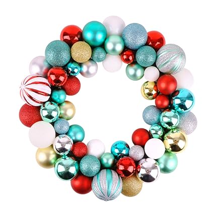 Victors Workshop Weihnachtskranz ø 35cm Weihnachtskugeln Kranz Girlande Dekoration Weihnachtsdeko Türkranz Grün Christbaumkugeln Frohe Weihnachten