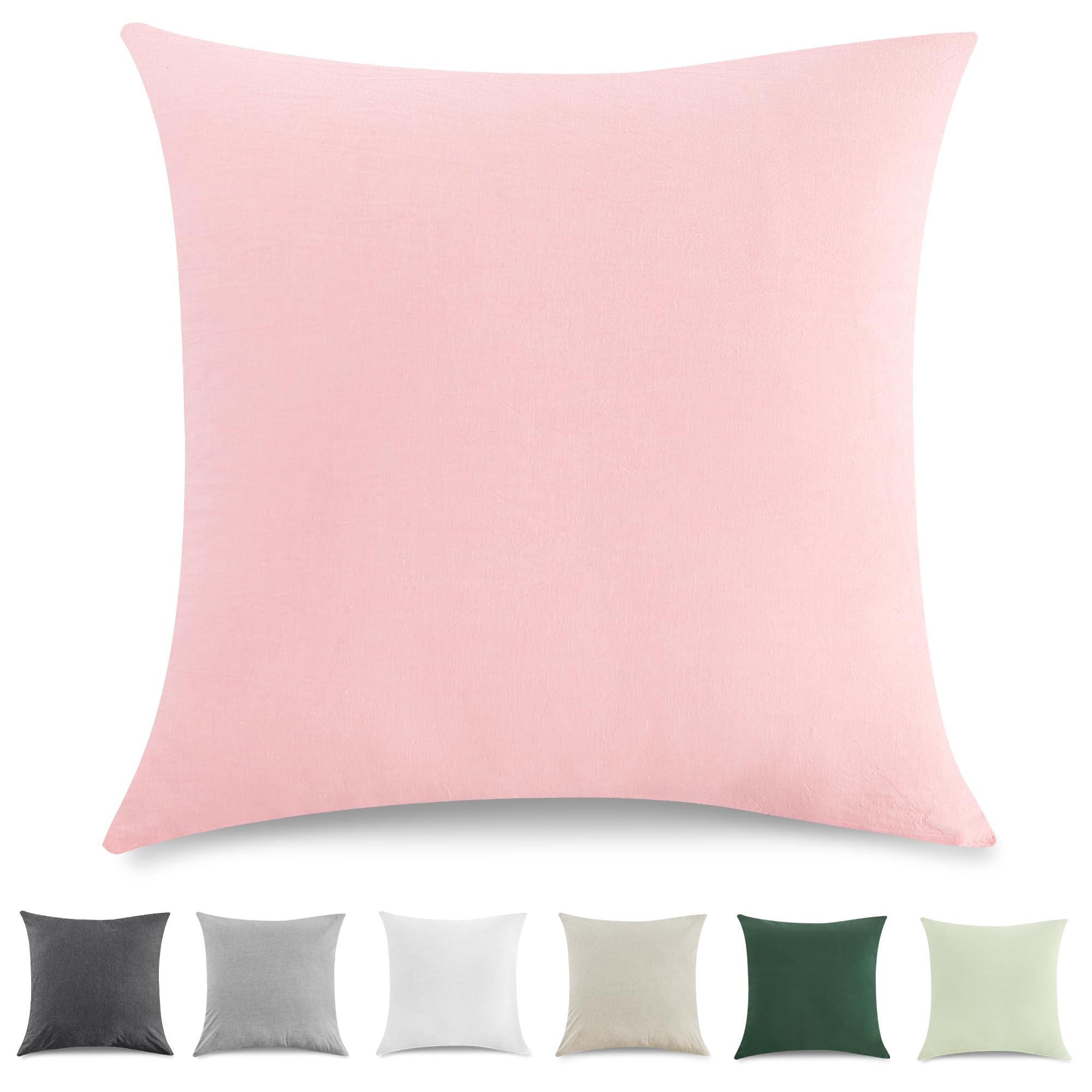 TOCOMOA Cushion Cover 80 x 80 cm, Set of 2 - 100% Washed Cotton Cushion Covers, Oeko-Tex Certified, Linen Look and Breathable Cushion Cover, Pink Pillowcase with Zip — image 1