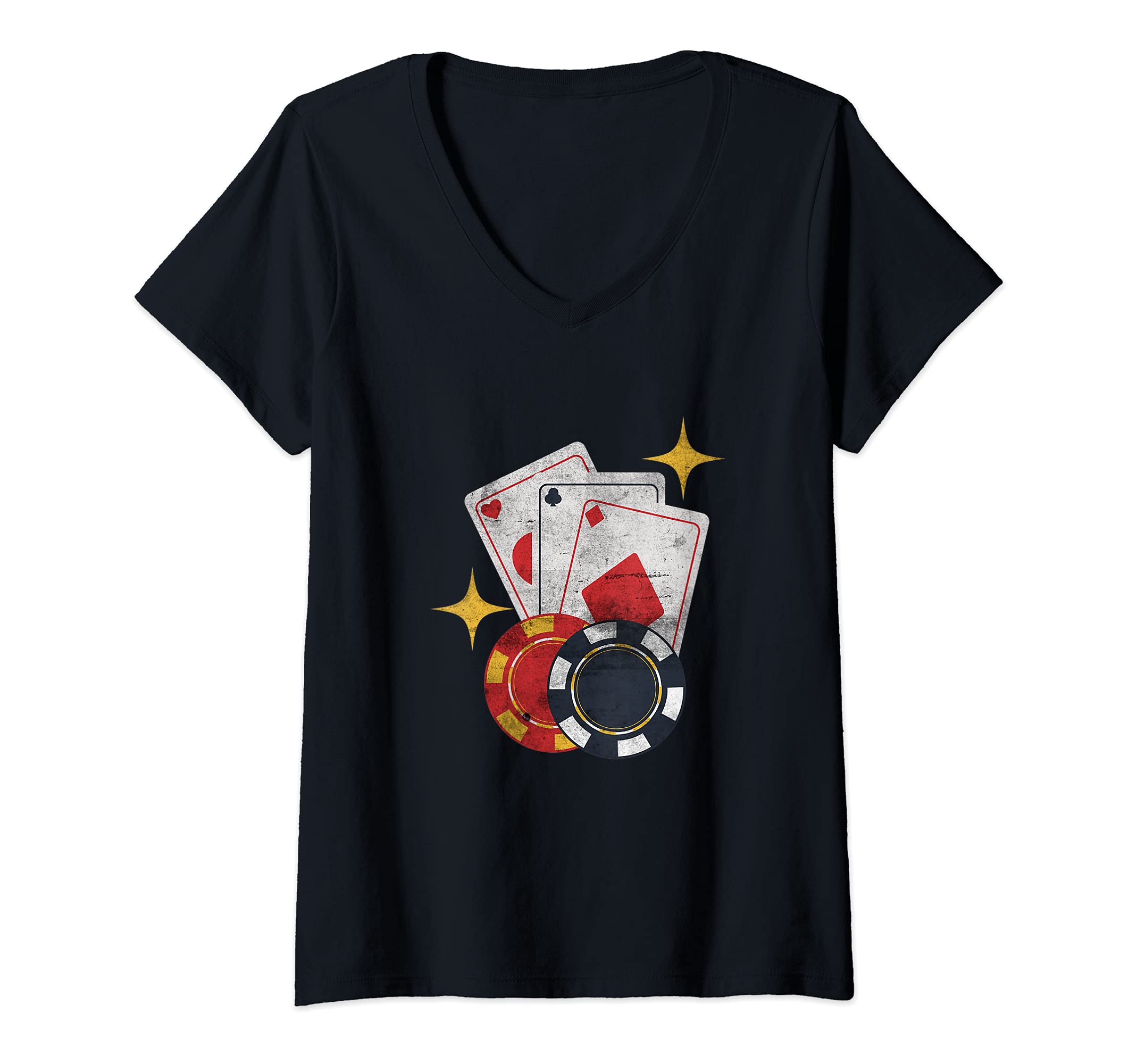 Womens Funny Poker Playing Casino Donor Design Poker Player V-Neck T-Shirt
