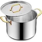 BEZIA 6 Quart Stainless Steel Stockpot with Lid, Induction Compatible Cooking Pots, Triple-Layer Bottom for Even Heat, Pasta & Soup Pot for Cooking, Boiling, Stewing, Dishwasher Safe