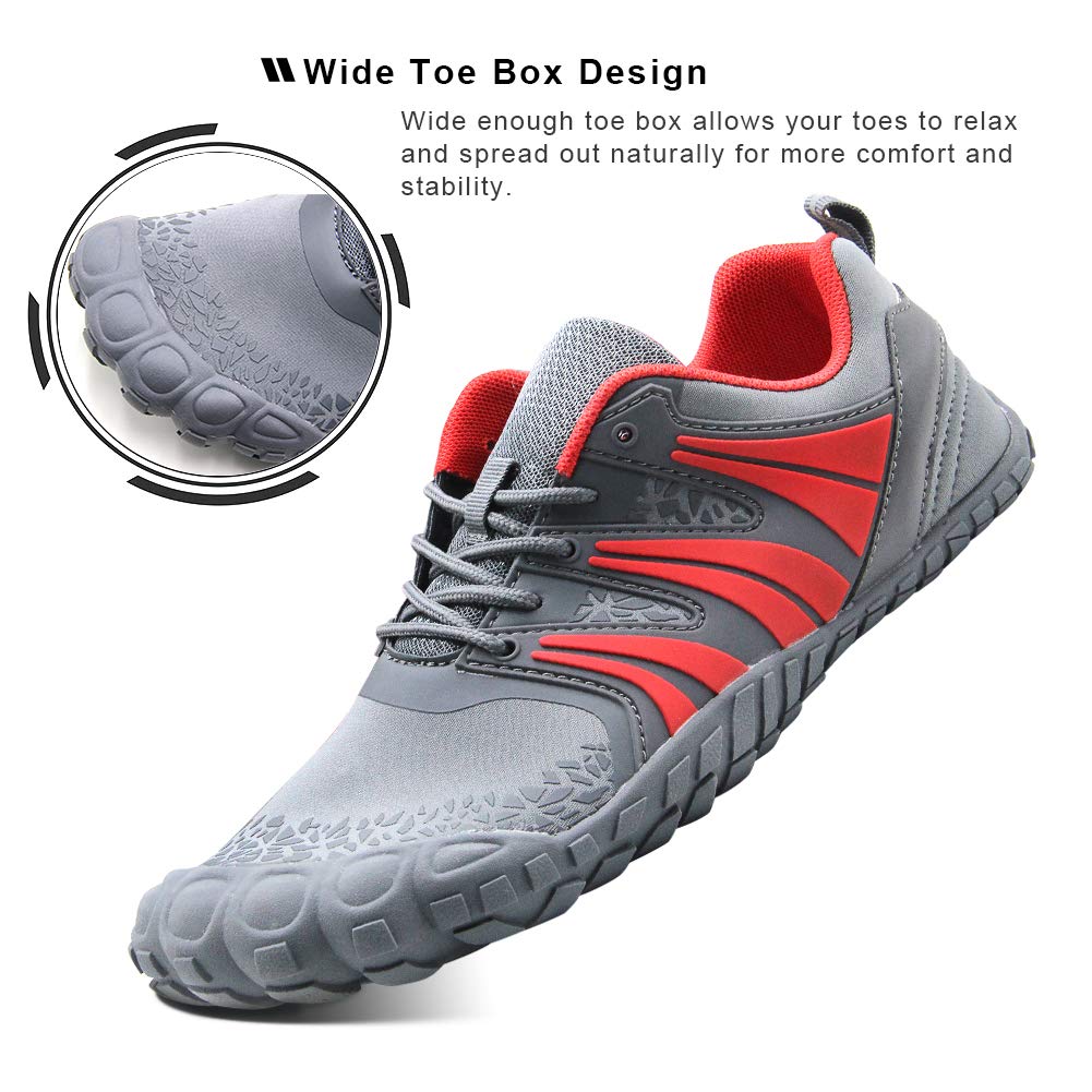 Oranginer Men's Barefoot Shoes Big Toe Box Minimalist Trail Running Shoes for Men Gray/Red Size 6.5