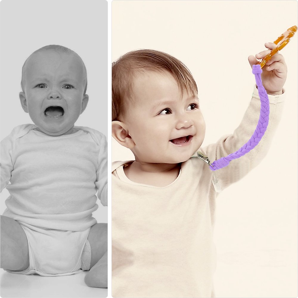 Pacifier Clips, Universal Baby Teething Ring Holder for Boys& Girls, Flexible Holder Leash for All Pacifiers,Teething Toy Or Soothie (Pack of 4 PCS Pink/Blue/Rose Red/Purple)