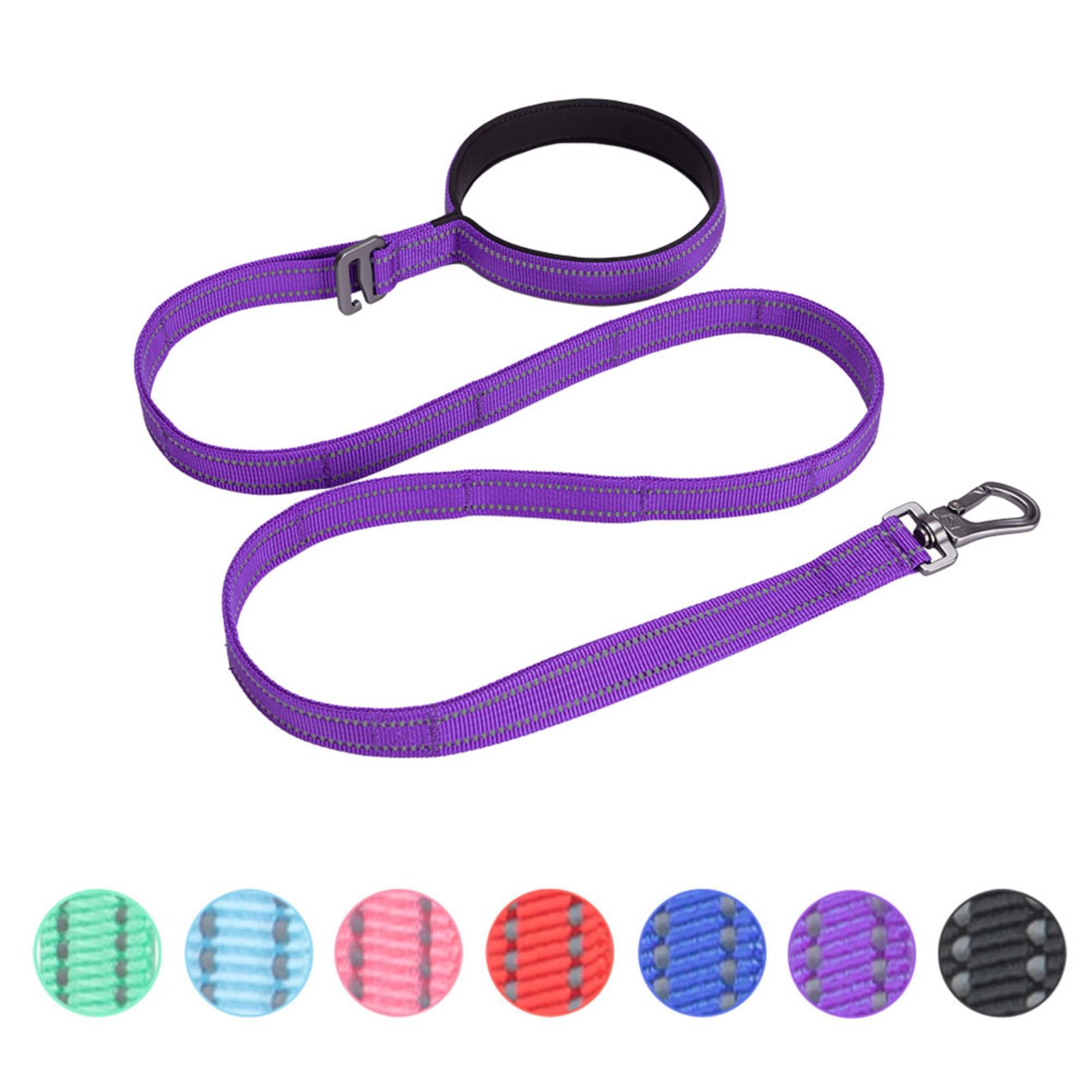 EXCELLENT ELITE SPANKER Reflective Nylon Dog Leash Padded Handle 5 FT Dogs Leashes with Quick Release Buckle for Medium & Large Dogs（Purple）