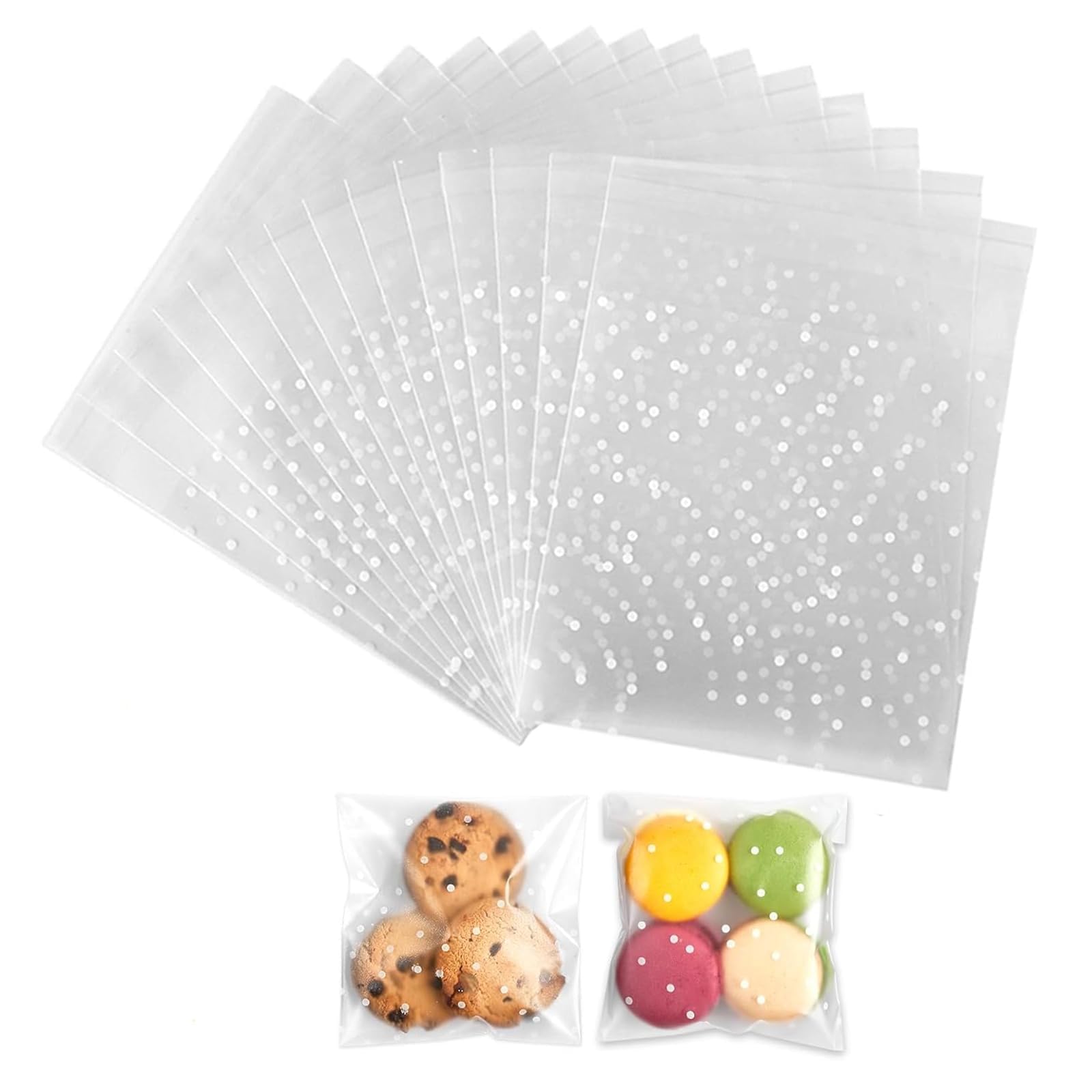 200 Pcs 10CM*10CM Wax Melt Packaging, Polka Dot Cookie Bags, Self Seal Cellophane Bags, Suitable For Storaging Cookie, Candies, Gift Small Sealable Plastic Bags (Transparent)