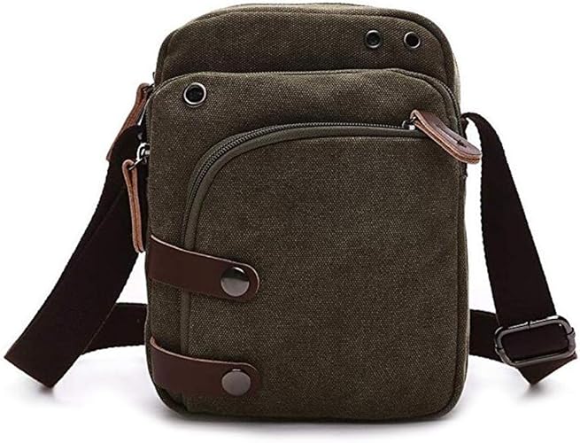 Amazon メンズポーチ ミニショルダーバッグ 斜め掛け メッセンジャーバッグ Ipadmini収納 帆布 イヤホン穴付き コンパクト コットンキャンバス カジュアル 仕事 通学 旅行 アーミーグリーン Meizi Yin ポーチ