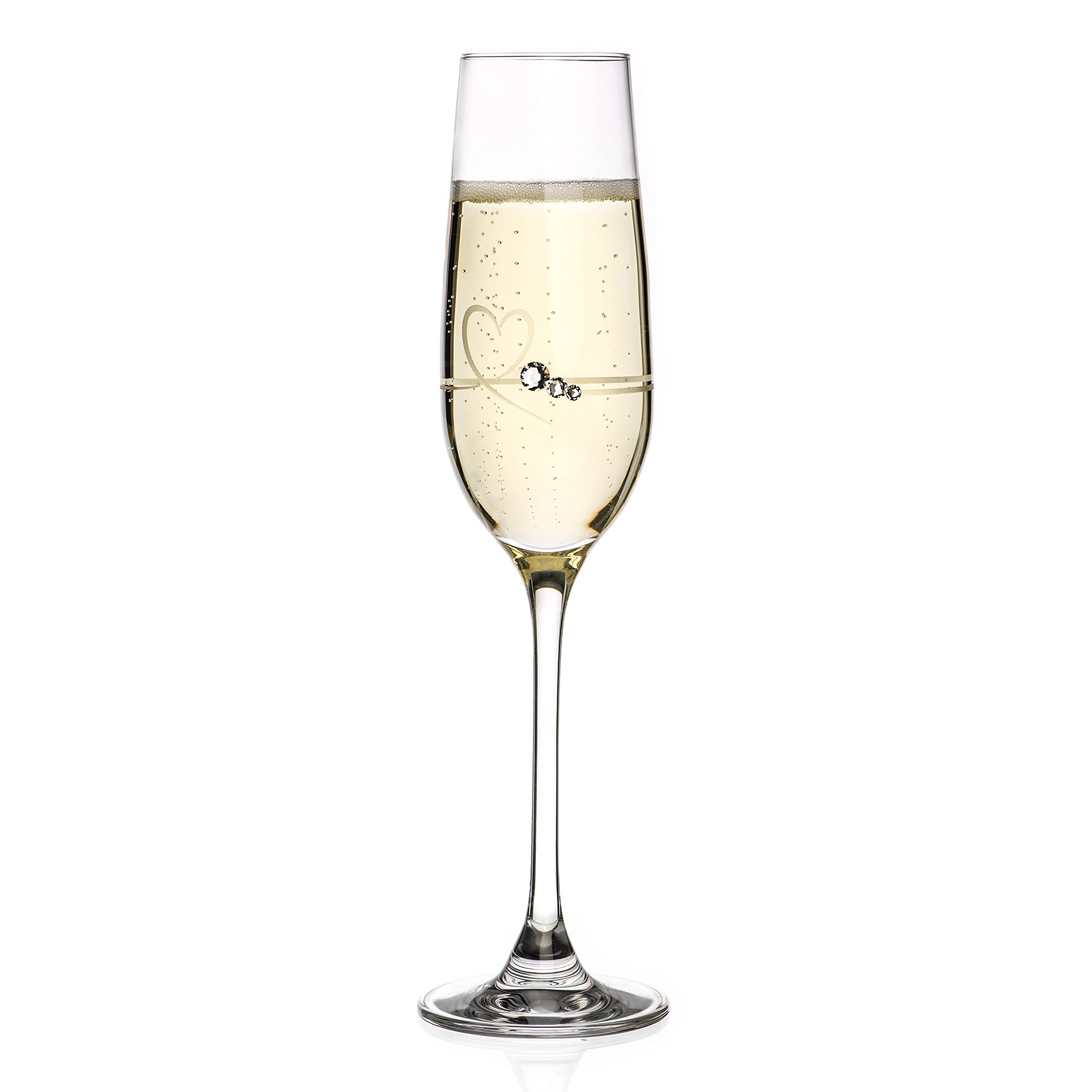 DIAMANTE Champagne Flute - 'Petit Heart - Single Crystal Champagne or Prosecco Glass with Swarovski Crystals