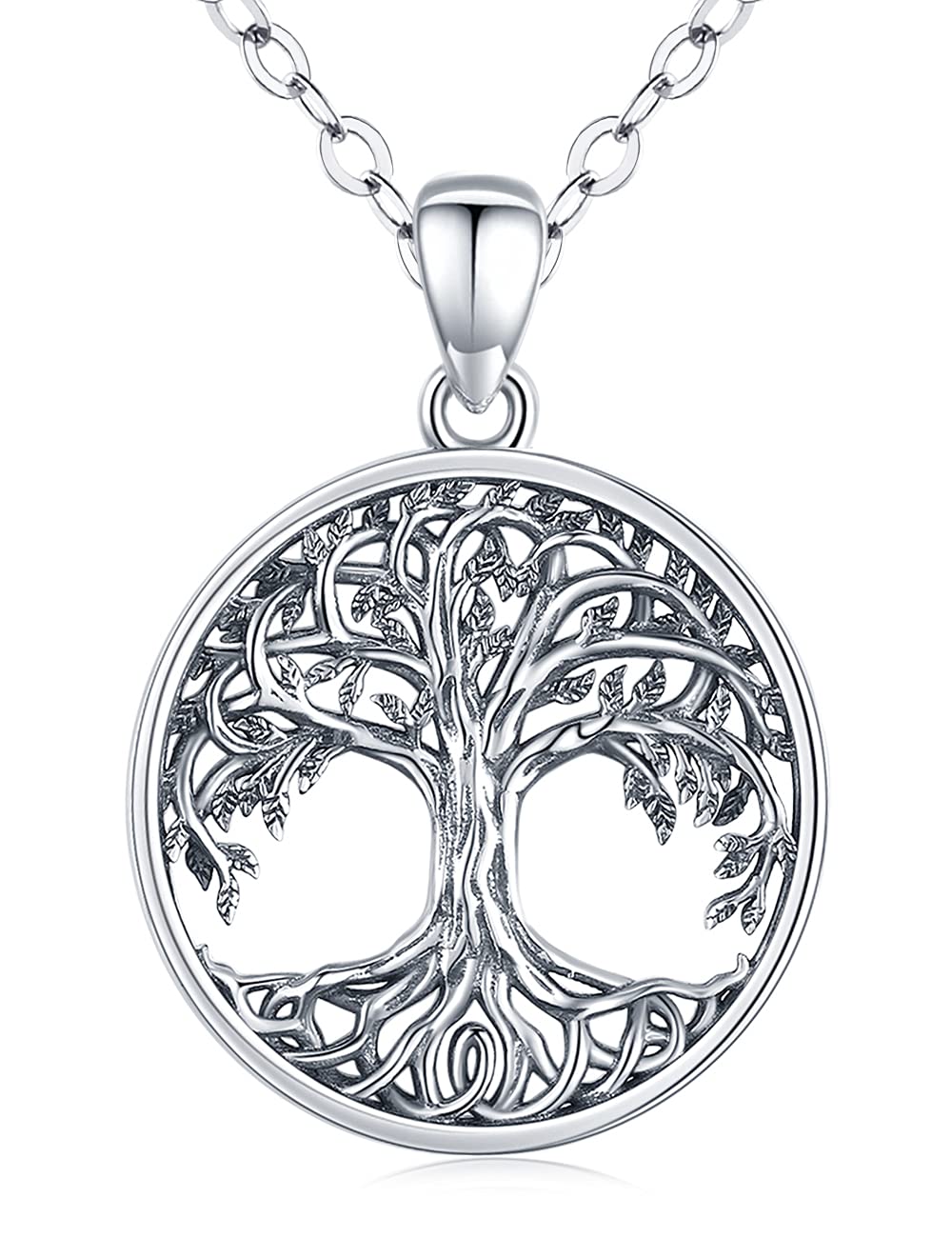 Friggem Tree of Life Necklace for Women, 925 Sterling Silver Family Tree of Life Pendant, Silver Jewellery for Women Girls Mom Wife Girlfriend Daughter (Tree of Life Necklace-B)