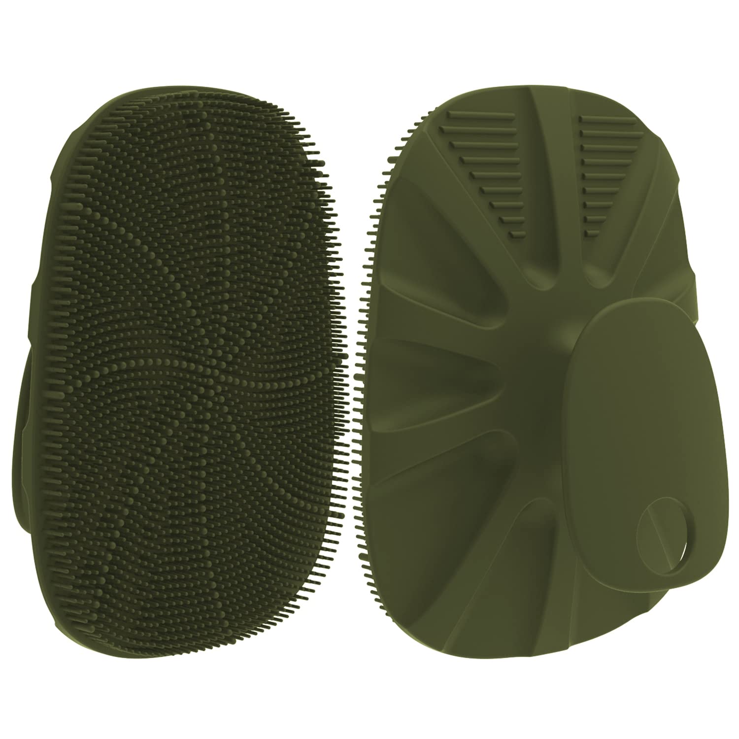 HIEERBUS Silicone Body Scrubber Shower Bath Brush for Nourishing, Cleaning & Exfoliating of Women Men - No-Slip Handle,Lather Well, Long Lasting & Easy to Clean More Hygienic,1 Pack, Army Green