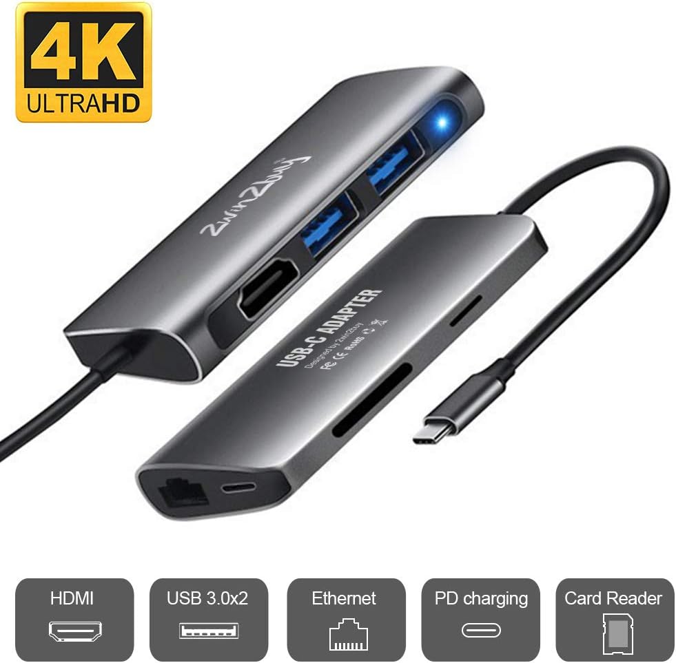 USB C Hub,2win2buy 7-in-1 Type C Hub to HDMI 4K, Ethernet Port,Type-C PD Charging, SD TF Card Reader 2 USB 3.0 Ports Adapter Compatible with MacBook Pro 2017 2018,Samsung Dex Station Nintendo Switch