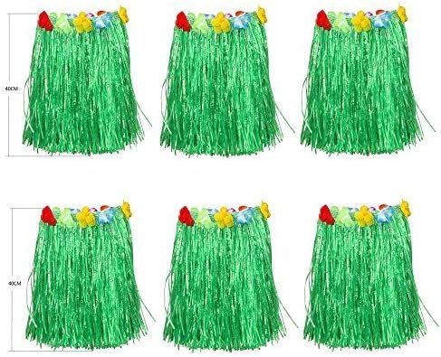 Newcreativetop Kid's Flowered Green Luau Hula Skirts Pack of 6
