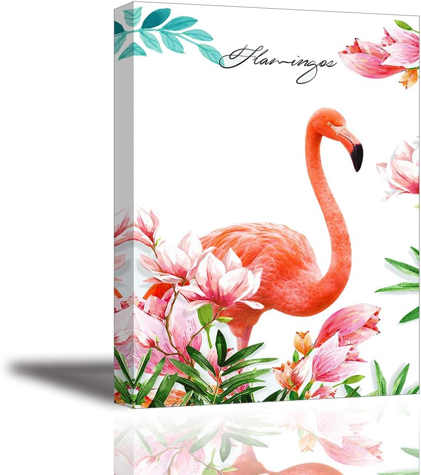 Beautiful Flamingo Canvas Painting Elegant Bird Among Pink Flowers Wall Art Sweet Animal Picture For Home Decor One Life One Love (Waterproof, Ready to Hang)