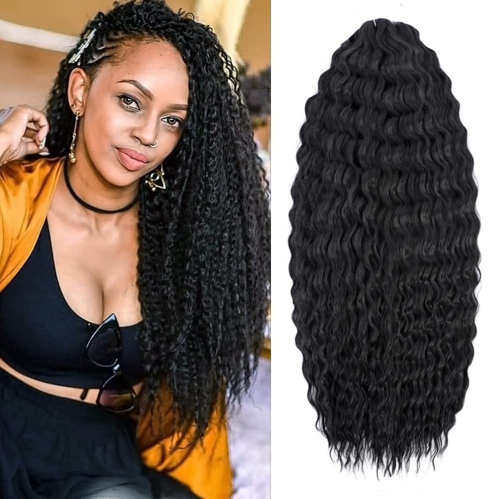 YEESHEDO 3 Packs 22" Ocean Wave Crochet & Wavy Synthetic Braid Hair Extension for Women (Black) — image 1