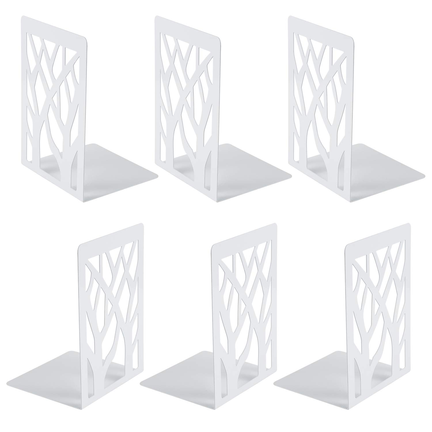 3 Pairs Book Ends, MSDADA Desk Bookends Heavy Duty, Book Ends Holder for Shelves, Metal Bookends for Office&School, Book Shelf Holder Home Decorative, Bookend Supports, Book Stoppers(White)