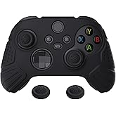 eXtremeRate PlayVital Guardian Edition Black Ergonomic Soft Anti-slip Controller Silicone Case Cover for Xbox Series X/S, Rubber Protector Skins with Joystick Caps for Xbox Core Wireless Controller