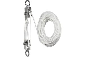 SHINICO Hoist Pulley System Heavy Duty Stainless Steel, Snatch Swivel Block Double Pulley with 25m/8mm Rope, Bearing Inside, for Lifting, Kayak, Garage, Winch, Hunting, Loading 1100lb