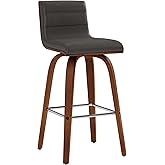 Armen Living Vienna 26" Counter Height Swivel Grey Faux Leather and Walnut Wood Bar Stool