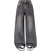 Nivne Tco Tween Girls Baggy Jeans Casual Zipper Fly & Five Pockets Kids Loose Fit Wide Leg Denim Pants