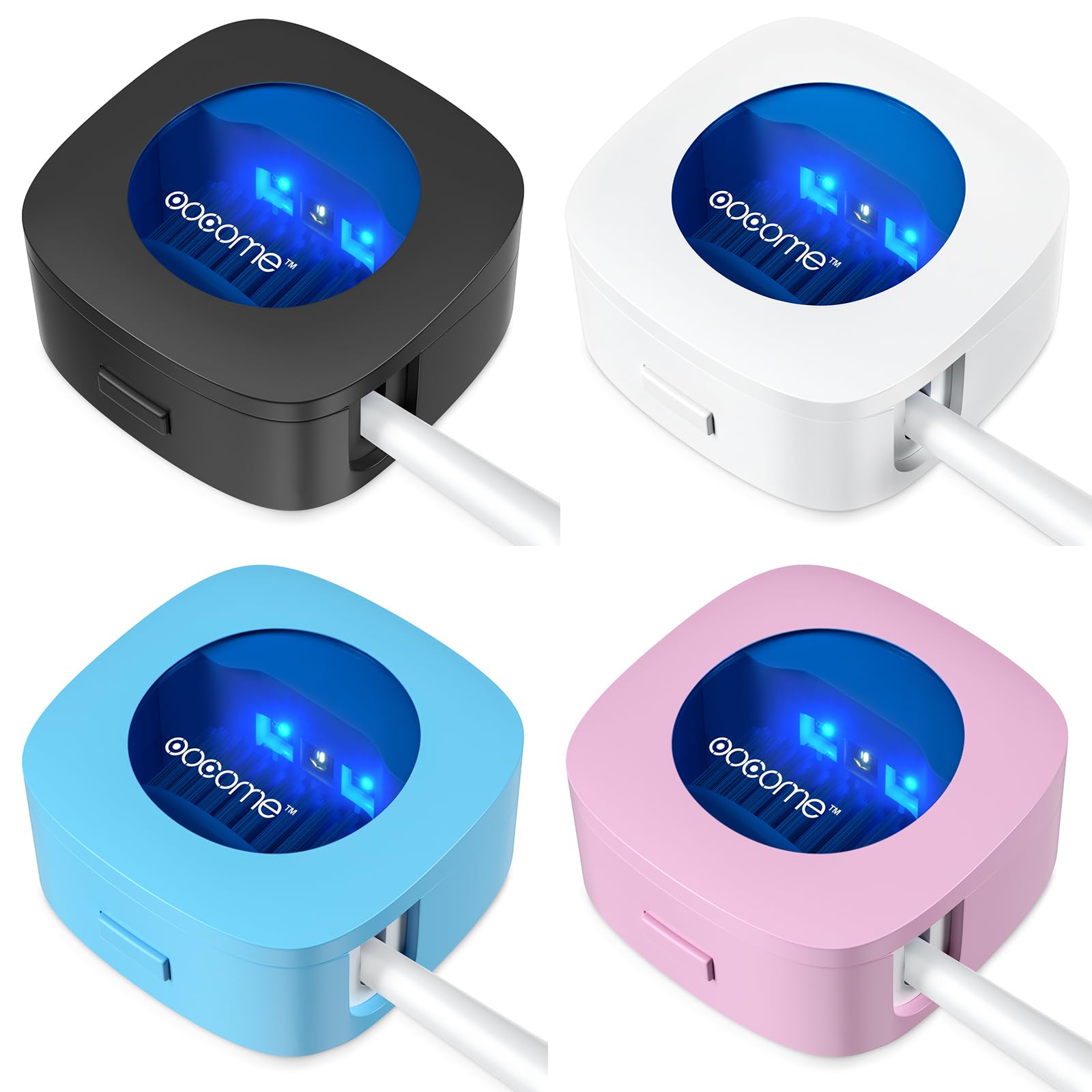 OOCOME 4PCS Portable Deep UV Toothbrush Sanitizer Case Toothbrush Sanitizer Holder Organizer Case Toothbrush Cleaner Holder with Sticker free Punching for Travel and Family Use — image 1