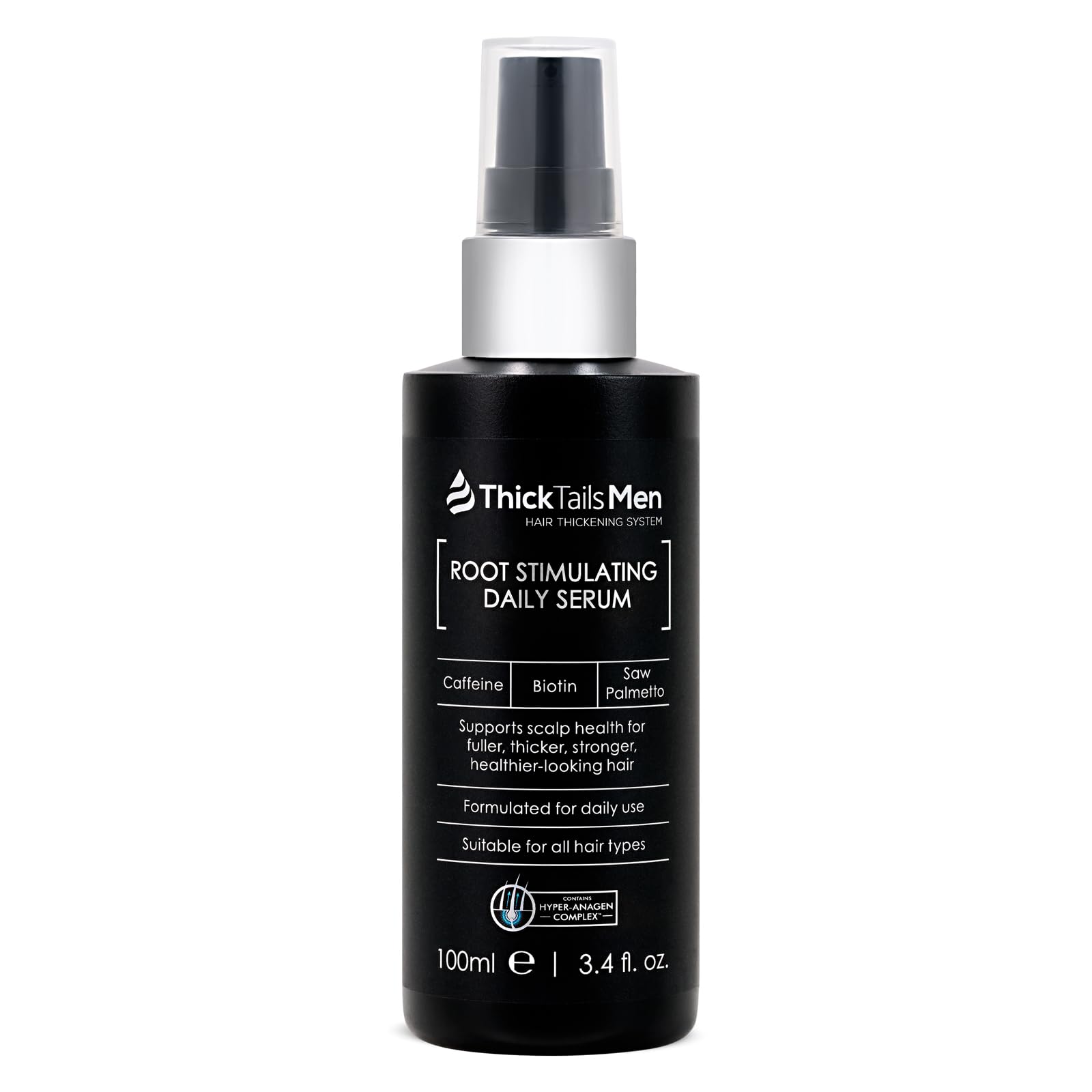 ThickTails Men’s Hair Growth Serum with Caffeine, Biotin and Saw Palmetto – Lightweight Leave-In Scalp Serum for Fuller-Looking, Thicker-Looking Hair and Daily Support for Thinning Hair, 100ml