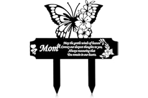 Dreamtop Mom Grave Decorations for Cemetery Butterfly Memorial Stakes Metal Waterproof Grave Markers for Cemetery Memorial Plaques Sympathy Garden Stake for Cemetery Outdoors Yard (Mom)