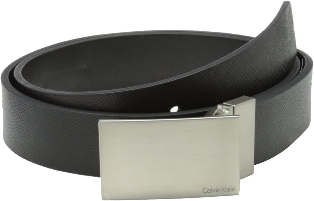Calvin Klein Men's 32mm Reversible Flat Strap Plaque Buckle With Logo Belt