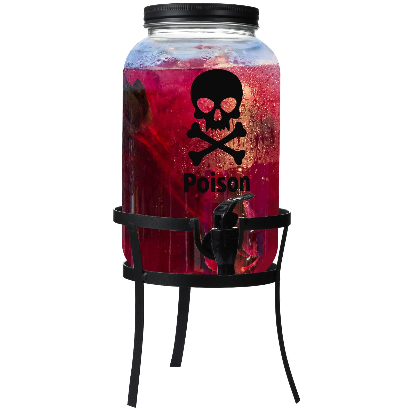 Photo 1 of FillTouch 1 Gallon Glass Beverage Dispenser with Metal Stand Stainless Steel Spigot Outdoor Drink Dispenser Glass Drink Container Dispensers for Parties Lemonade Tea Cold Water(Black,Halloween)