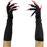 Boxkat Halloween Witch Demon Paw Gloves Red Long Fingernails Gloves for Halloween Party Cosplay Costume Decoration Accessories (1 Pair)