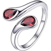 PROSILVER S925 Sterling Silver Rings for Women Dainty Birthstone Statement Ring, Dual Pear-Cut Gemstones, Open Band Rings, Jan - Dec Available