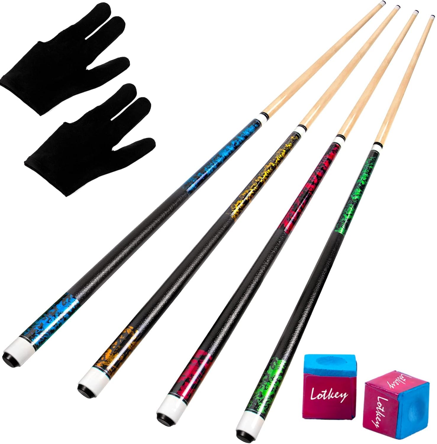 Horse Pool Cue Sticks Set of 4, 58 Inch Billiard Cue Pool Cue Sticks, 13 mm Tips for Billiard Table Sport (Wave Pattern)