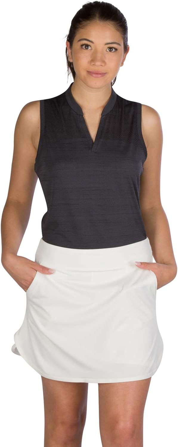 Women’s Sleeveless Collarless Golf Polo Shirt - Dry Fit, Breathable, Compression Golf Tops: Clothing
