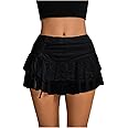 Verdusa Women's Y2k Elastic Waist Lace Mesh Layered Ruffled Mini Skirt Skort