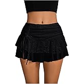 Verdusa Women's Y2k Lace Ruffle Mini Skirt Mesh High Waist Layered Skirt Skort Boho Outfits Micro Shorts