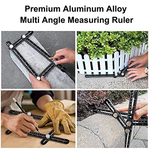 GlowGeek Multi-function Ruler-Universal Angularizer Ruler - Stainless Steel Black Unbreakable Thick Angle Ruler Template Tool, Laser Etched Markings, Carpenter Pencil, Cloth Case and Box （Black） - Thumbnail 5