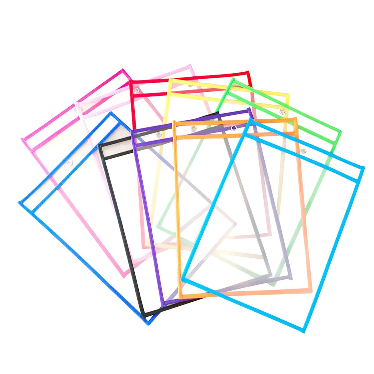 Hsthe Sea 10Pcs Resuable Dry Erase Pockets A4 Erasable Pocket Sleeves for Office and Teaching Supplies (Assorted Colors)