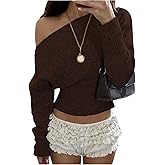 MakeMeChic Women's Cropped Sweaters Long Sleeve Off The Shoulder Sweater Y2k Going Out Tops
