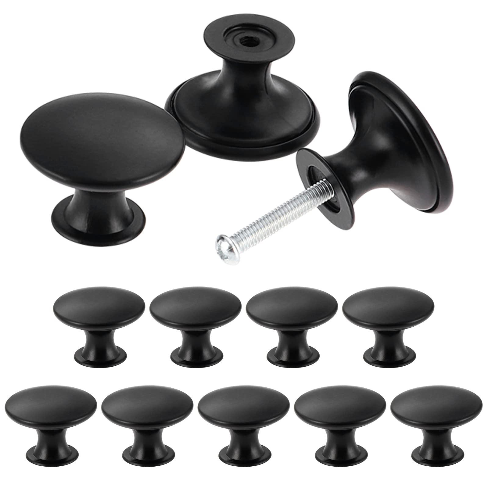 TsunNee 12PCS Vintage Cabinet Knobs, Chic Drawer Handles, Antique Kitchen Cupboard Handles, 30mm Round Furniture Door Knob, Black