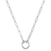 BOHYZHAN 14K Gold Plated Open Circle Carabiner Link Paperclip Necklace with Charm Holder Pendant, Jewelry Gifts for Women