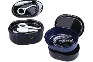 POZLLE Large Denture Bath Case Cup Box Holder Storage Soak Container， Retainer Case,Mirror Orthodontics Mouth Guard Case,Suitable for Dentures, Partial Dentures, Chews and Removal Tool with Braces（black）…