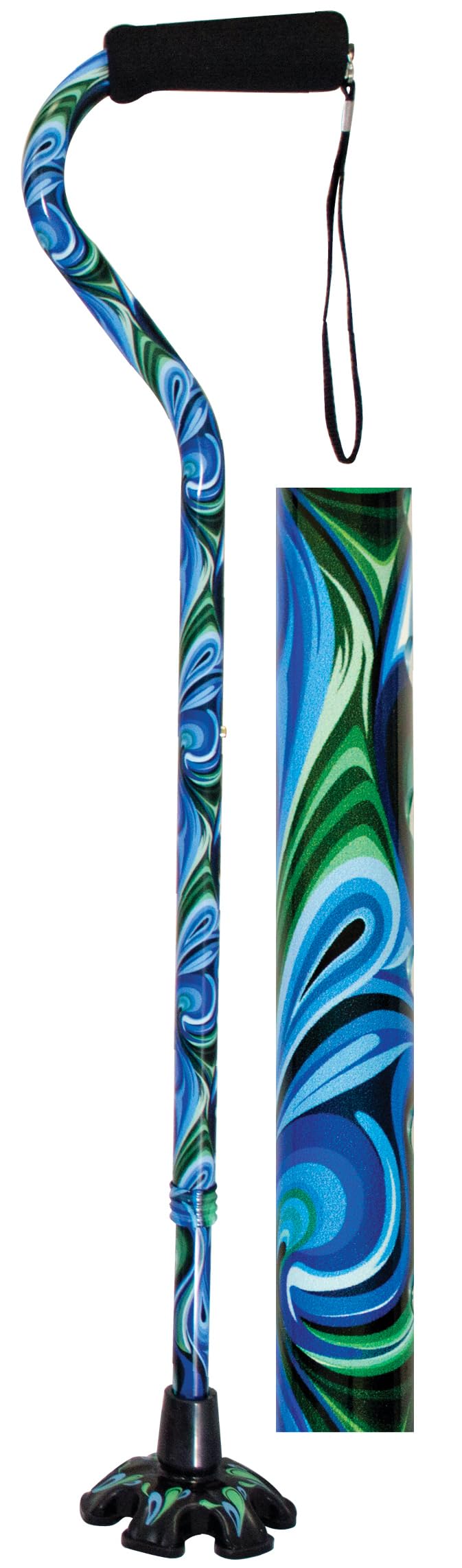 Essential Medical Supply Couture Offset Fashion Cane with Matching Standing Super Big Foot Tip, Swirl Style
