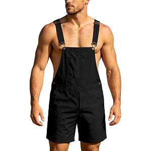 Unisex Casual Short Overalls - 7" Inseam Adjustable Suspender Shorts with Pockets for Summer & Holiday Outdoor Wear