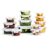 Glasslock Tempered Glass Food Storage Set, Oven Safe to 450 F, 28 Piece | 14 Square and Rectangular Containers and 14 Lids, Removable Silicone Gasket, Stackable, Microwave and Dishwasher Safe
