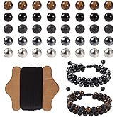 FASHEWELRY Mala Yoga Men Bracelet Making Kit - 220pcs Natural Gemstone Lava Rock Tiger Eye Beads Healing Crystal Chakra Stone Beads with Black Nylon String for Essential Oil Diffuser Jewelry Making