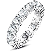 Gobaalele Cubic Zirconia Eternity Band Ring Round Cut/Cushion Cut 5A Grade D Color Simulant Diamond CZ Wedding Band Promise Anniversary Ring for Women